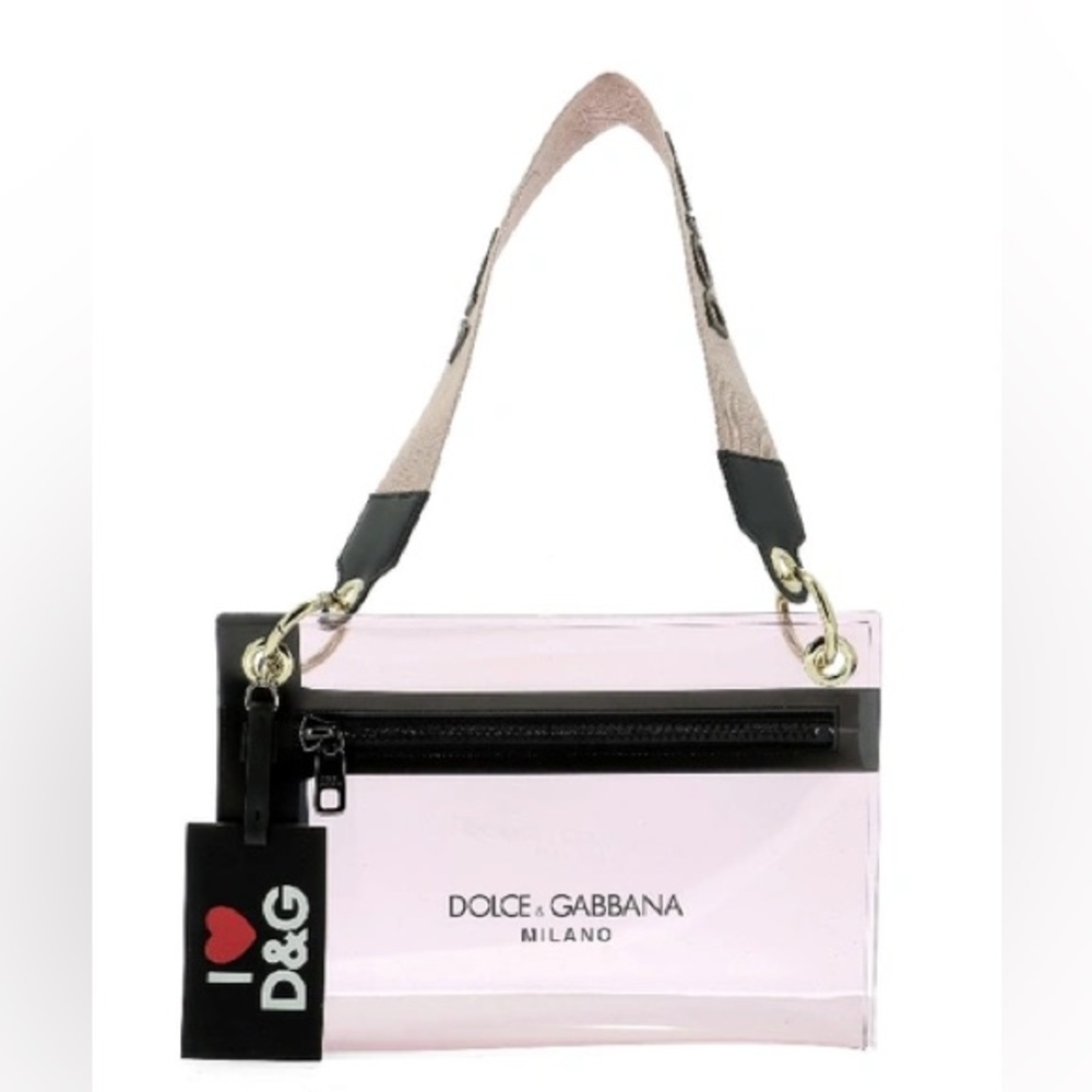 Dolce & Gabbana Pink Purse LOGO PRINT SHOULDER BAG IN TRANSPARENT Like New